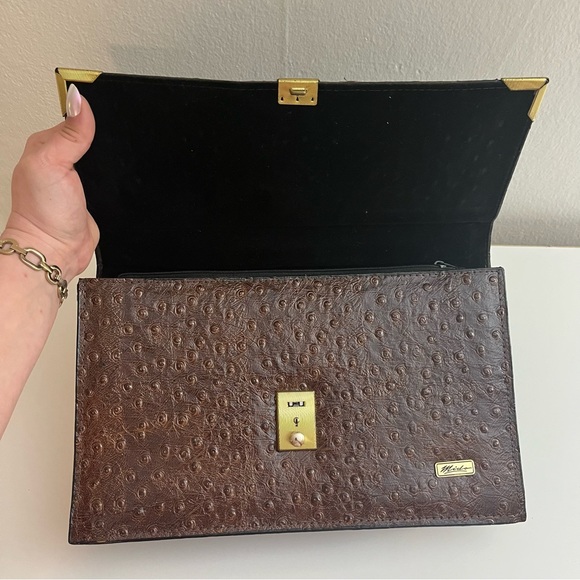 Vintage Mido Korea Brown Ostrich Leather Top Handle Bag - Picture 11 of 12